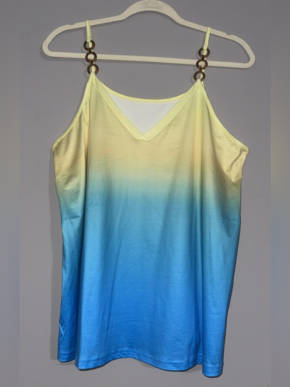 Ombre Yellow to Blue V-Neck Shirt with Ring-Accent Straps